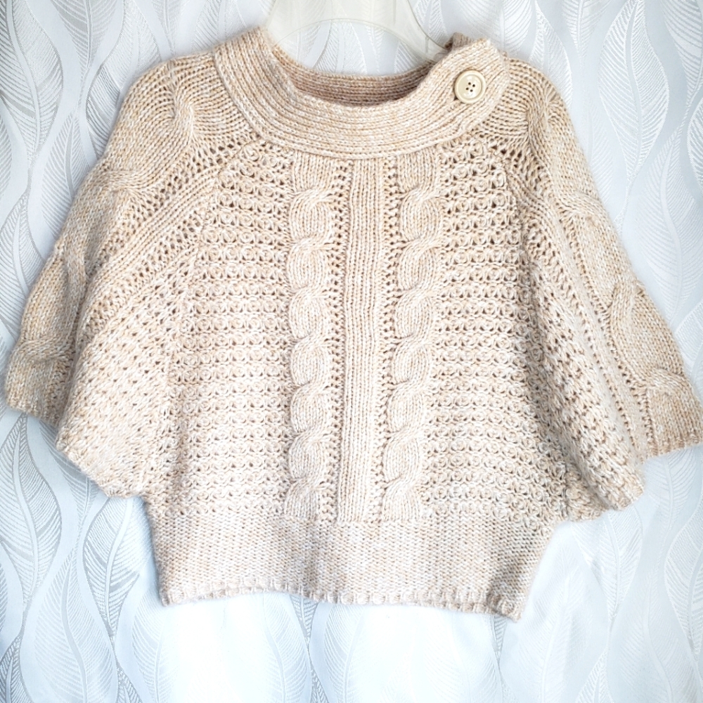 Fuzzy Knit Cropped Poncho Sweater